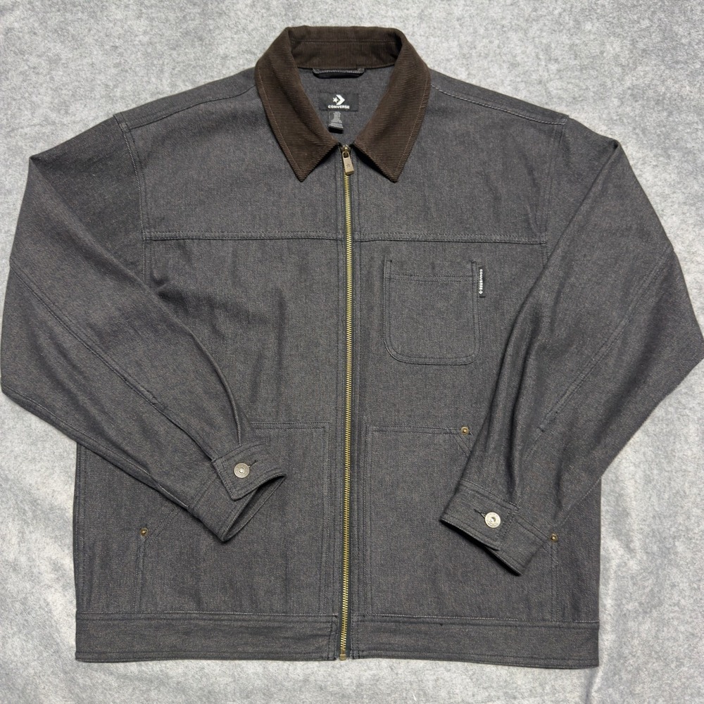 Converse Barn Jacket Medium Charcoal Grey Workwear Corduroy Collar Zip Up Coat